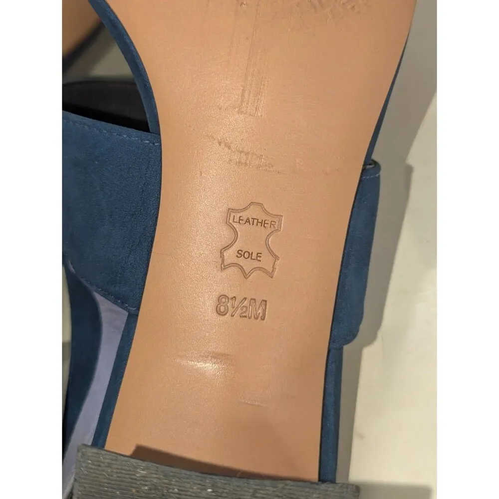 Tory Burch Teal and Light Blue Block Heel Sandals with Gold Buckle